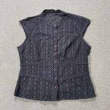 Hippy Top Womens 8 UK Dark Grey Eyelet Print Blouse Tunic Vest Blouse