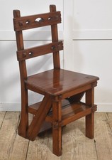 19th Century Walnut Metamorphic Chair | Converts to Library Steps | Pierced Back