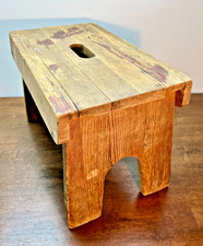 Rustic Vintage Bavarian Wooden Stool / Step Bench – Primitive Farmhouse