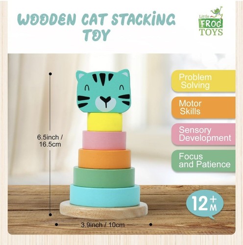 Wooden cat stacking toy - wooden,