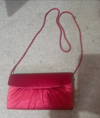 Red satin pleated clutch - red,