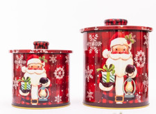 2 Christmas Tins Jars Storage