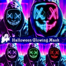 LED Purge Mask Scary Spooky Halloween Fancy Costume 3 Light Modes Party Prop UK