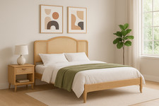 Brown Wooden Rattan Bed Frame