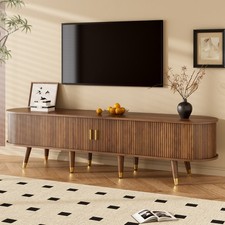 TV Stand Cabinet 2 Drawers Sliding Doors for up to 70 inch TV Black Walnut Color
