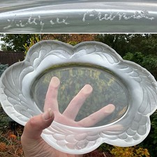 LALIQUE 10.75” X 9” OVAL PLATE DISH FEATHER Border Clear Frosted HAND SIGNED