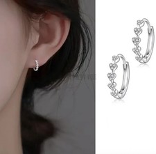 925 Sterling Silver Tiny Heart Huggie Hoop Earrings For Women