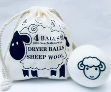 4 x Large Tumble Dryer Balls 100% New Zealand Wool Organic Fabric Softener
