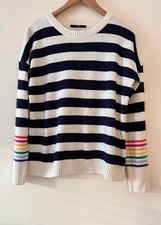 George Navy White Stripe Jumper Rainbow Sleeve Detail Women’s Medium UK 12–14
