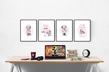 Disney Minnie Mouse Quote Watercolour Set Of 4 Prints Pictures Wall Art Poster