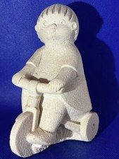 Vintage Stone Art Child Riding Tricycle Sculpture Figurine