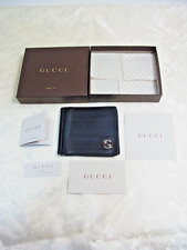 Auth Gucci Money Clip Bill 6 Card Wallet Sherry GG Logo Black Leather w Box etc