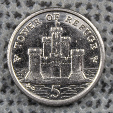 2014 Isle of Man 5 Five Pence 5p Tower of Refuge Elizabeth II Nickel Plate ø18mm