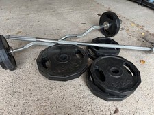 Olympic Rubber Radial Weight Kit with 6ft Olympic Bar/ EZ Curl Bar - 95kg