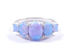 Ladies Opal Ring 5 Five Stone Eternity 925 Sterling Silver UK Size R