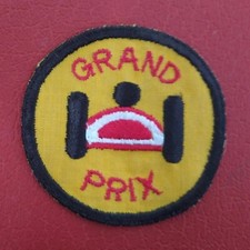 Vintage Grand Prix Sewn On Patch Embroidered Speedway Yellow Red Brown 1970s 80s