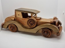 Hand Crafted Wooden Ford 1929 Classic Car Cuba Wood Model Toy Display 15" Rare