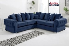 EXCLUSIVE - BLUE VERONA CORNER SOFA SET PLUSH VELVET / FOOTSTOOL / SWIVEL CHAIR