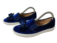 WOMENS HEAD OVER HEELS by DUNE UK 4 NAVY BLUE VELVET SATIN BOW PLIMSOLLS SHOES