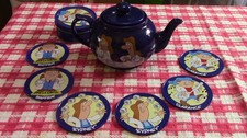Collectable TETLEY  TEAPOT  Blue Gaffer and Sydney with  Vintage Tetley Coasters