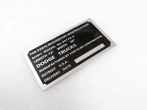 Data plate fits dodge - plate, to