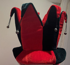Jesters Hat, Tall Red and Green with bells. Softly padded velvet Great Condition