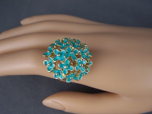 Turquoise gold tone - gold, floral