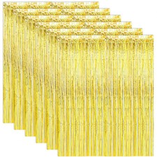 ASelected 6PCS Tinsel Curtains, 1 x 2m Gold Foil Curtain, Fringe Curtains Party
