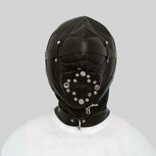 Real Leather Bondage Hood Full Head Mask BDSM Slave Restraint Adult Head Harness