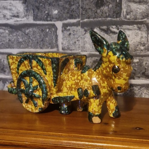Handmade pottery donkey - donkey, cart