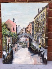 VINTAGE OIL PAINTING OF VENICE, CANAL, BRIDGE & GONDOLAS, SIGNED SMITH