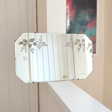 Vintage Gold Glitter Grapevine Wall Mirror Cut Corner Bevel Edge Landscape