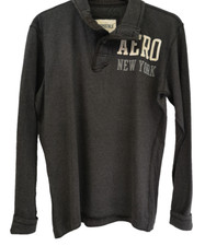Aeropostale 1987 mens Top Grey Med/44in long sleeve Logo Casual Used (EBSK2841)