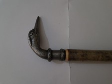 Vintage Metal Heron Head With Hazel Shank Walking Cane 39 Inches
