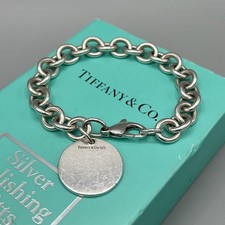Tiffany & Co Silver 925 Circle Charm Engravable Blank Tag Bracelet