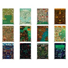 Vintage Travel Poster Hand Drawn Style World City map A3 Prints Wall Art Decor