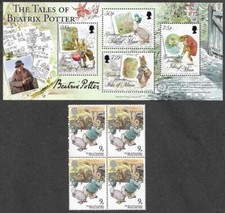 PETER RABBIT BEATRIX POTTER ISLE OF MAN MIN SHEET + ROYAL MAIL BL.4 MNH