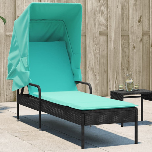 Sun lounger with canopy black - canopy,