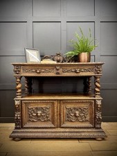 Antique Victorian Carved Oak Sideboard Buffet – Green Man / Oak Cabinet