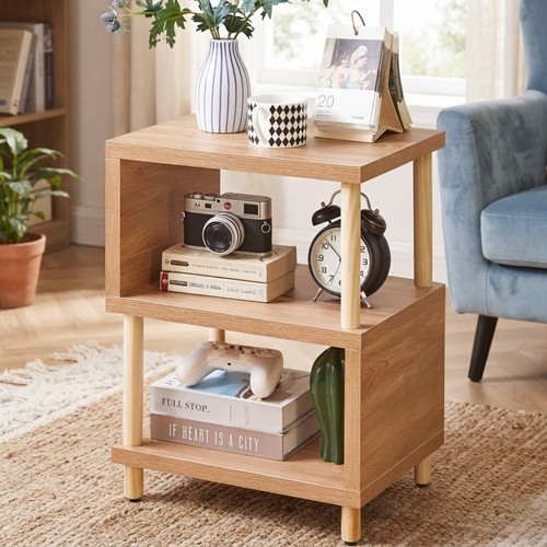 Compact oak tier side table - 3-tier,