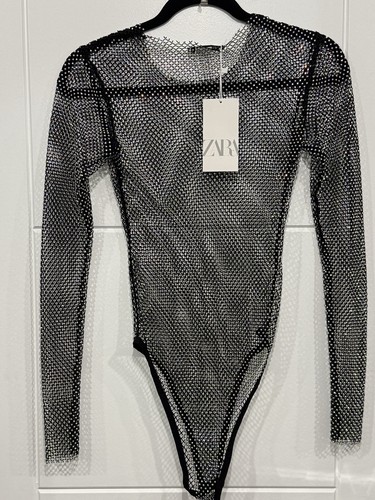 Zara black mesh long sleeve - black,
