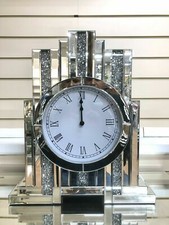 Mirrored Crushed Crystal Diamond Mantel Clock Freestanding Table & Wall Clock