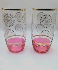 Set Of Two Vintage Decorative Highball Glasses
