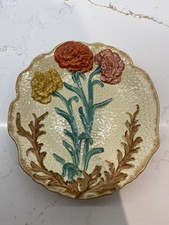 Vintage Arthur Wood Art Deco Carnation Footed Cake Plate Embossed Floral Design