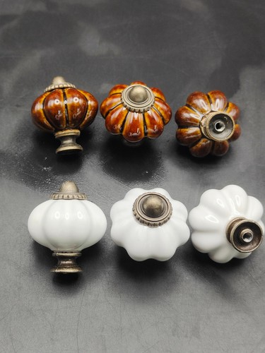 Brown white ceramic pumpkin - brown,