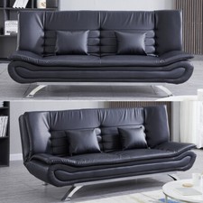 Leather 3 Seater Sofa Bed Recliner Double Sleeper Function Sofabed Couch Modern