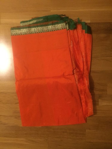 Vintage silk sari orange - silk, green