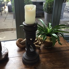 VINTAGE LARGE HAND CARVED PRICKET 16” Tall CANDLESTICK BASE DIAMETER 6.5”