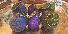 6 x Vintage Beaded Fruit Christmas Tree Decorations Baubles Ornaments Apple Pear