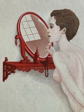 Vintage Oil Painting Erotic Nude Lovely Detail After Alberto Vargas Signed Board